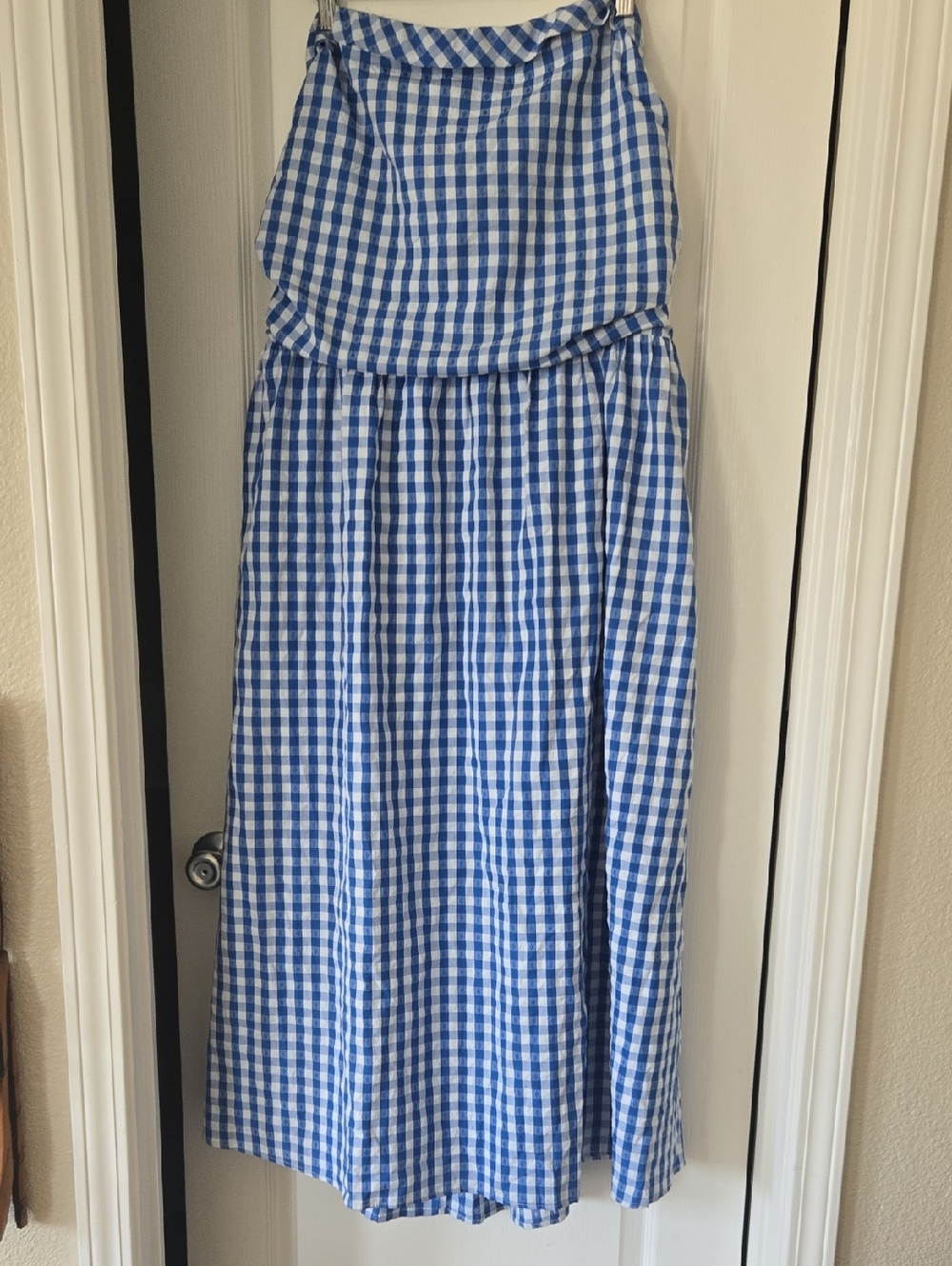 Fashion Nova Blue and White Gingham Strapless Dress